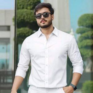 White Color — Spandex Glossy Fabrics Shirt